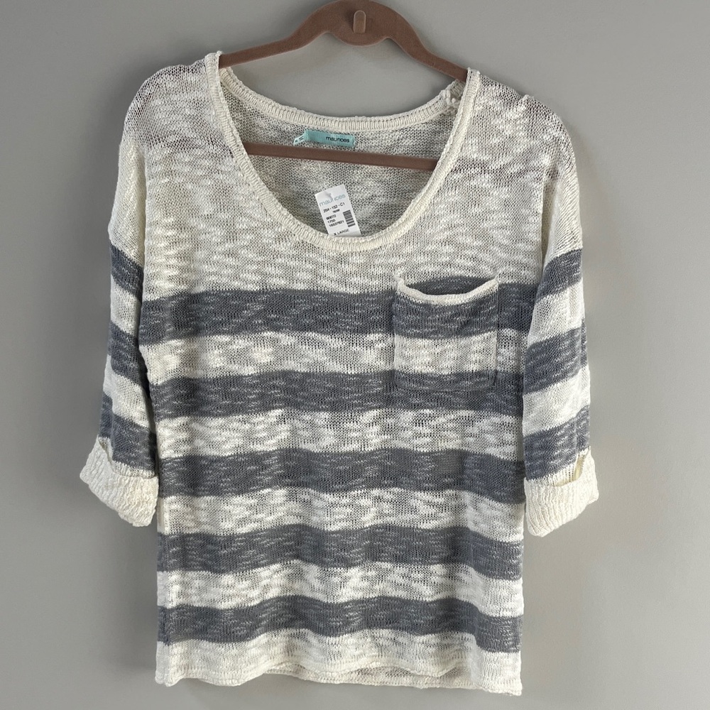 Striped Knit Sweater with Pocket